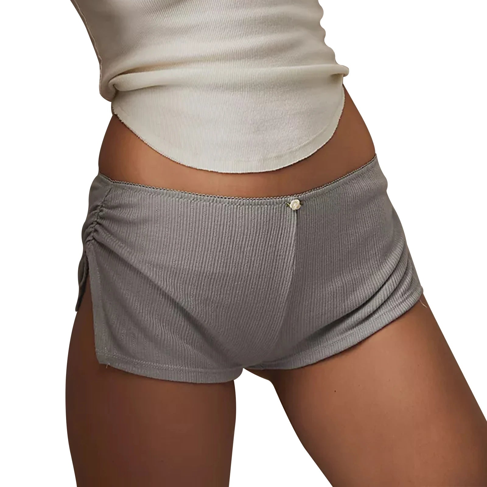 Pajama Shorts Soft Comfy Side Split Ruched Elastic Lounge Pants Stretch Sleep Pj Bottoms