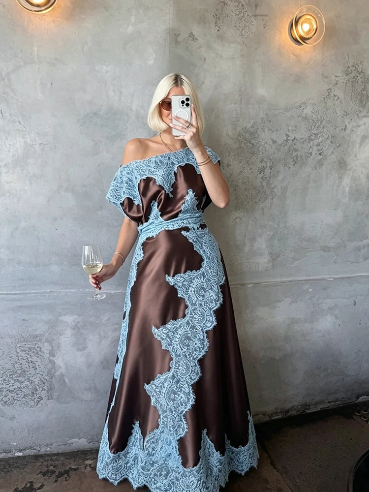Elegant Lace Patchwork Long Women's Dress
