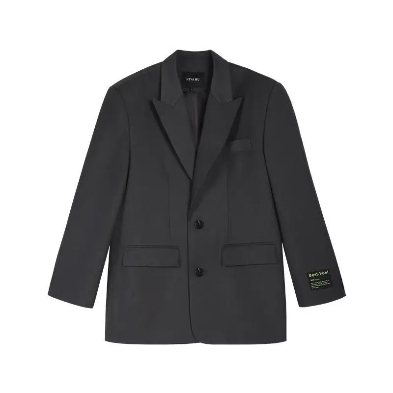 Women Suit Jacket Black Gary Blazer Wide Shoulder Notched Collar