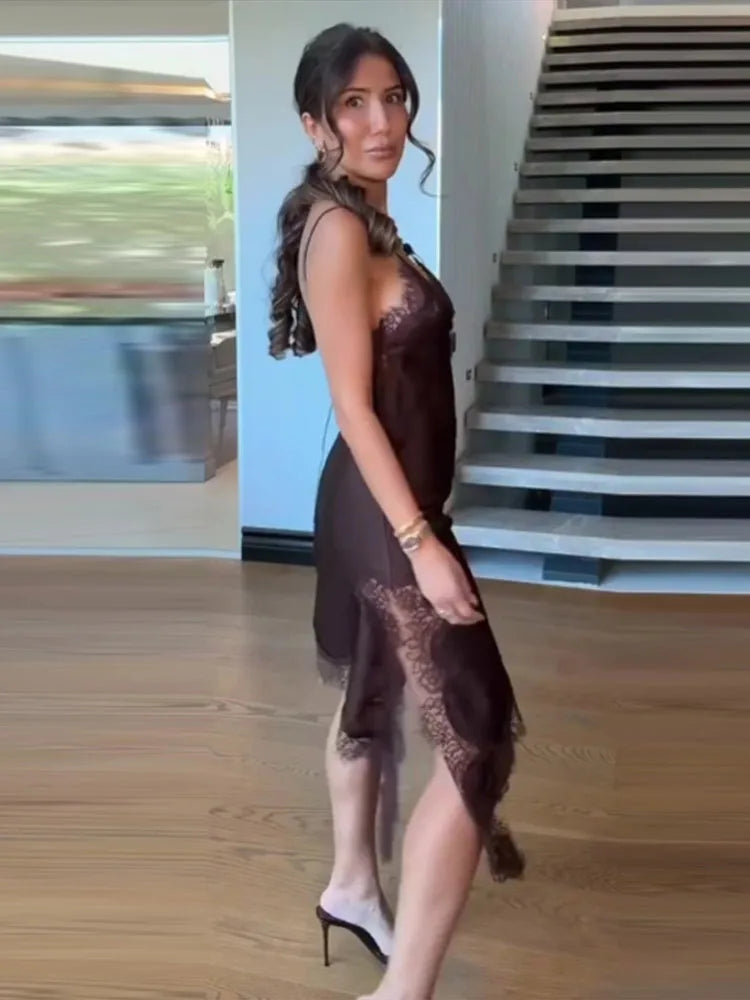 Sexy Satin Sexy Lace Spliced Sling Dress