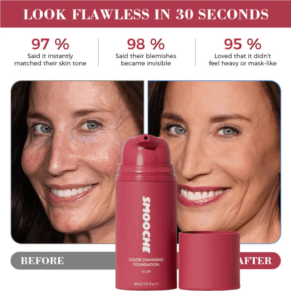 Smooche Color Changing Foundation Self-Adjusting Shade Long-Lasting Makeup