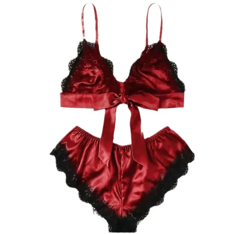 Women's Sexy Pajamas Lingerie Shorts 4-piece Lace Camisole Pajama Set