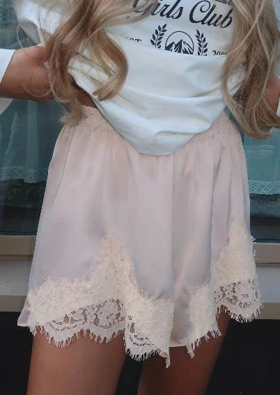 Cute Women Satin Silk Lace Trim Shorts Silky Low Rise Boxer Shorts