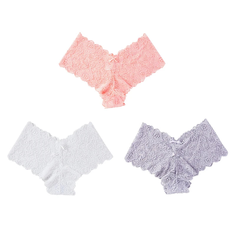 3Pcs Sexy Floral Lace Panties Women Briefs