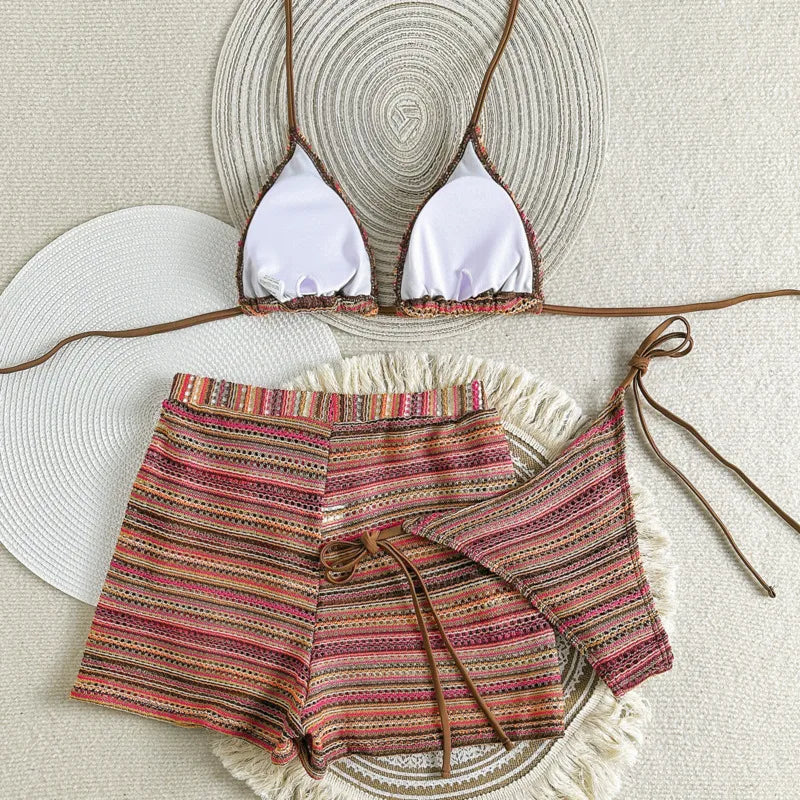 Sexy Striped Bikinis 3 Piece Brazilian