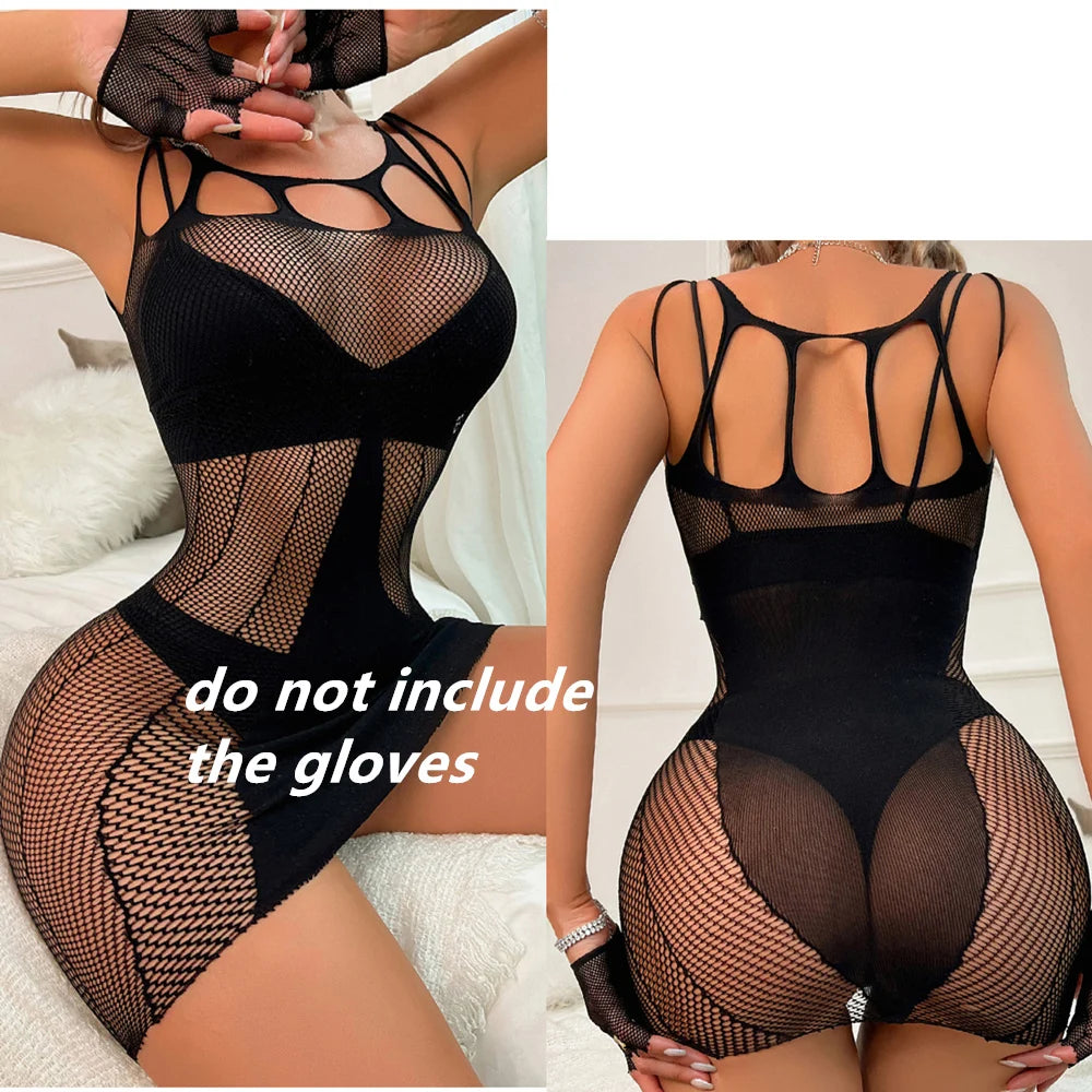 Sexy Off Shoulder Women Dresses Night Club Lace Fishnet Dress