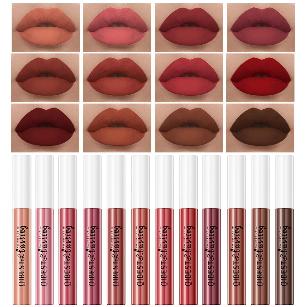 12pcs/set Matte Lip Gloss Waterproof Lasting Liquid Lipstick