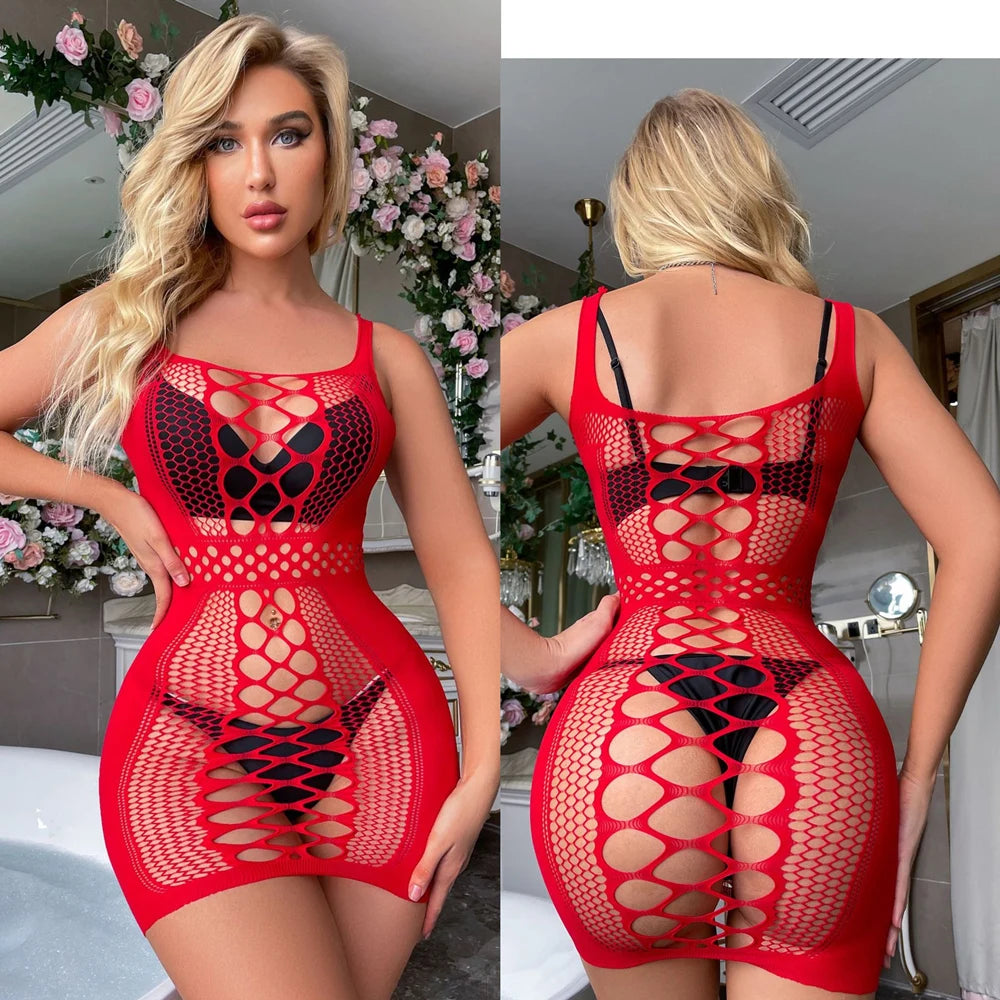 Sexy Off Shoulder Women Dresses Night Club Lace Fishnet Dress
