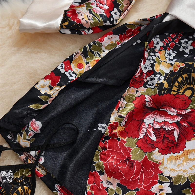 Japanese Sexy Print Kimono Women's Erotic Lingerie