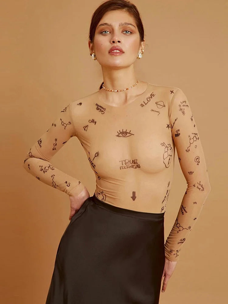 Sexy tight-fitting one-piece Top Women Long-Sleeved Bodysuit