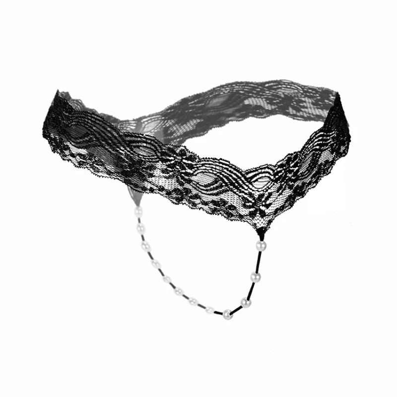 Erotic Sexy Lace T-Pants Pearl Massage Crotchless Panties