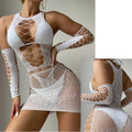 Sexy Off Shoulder Women Dresses Night Club Lace Fishnet Dress