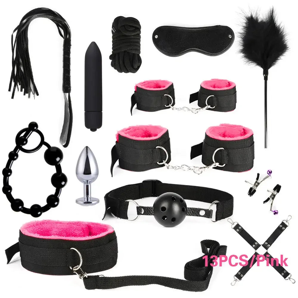 Sex Bondage Set Handcuffs Nipple Clamps Gag Whip Rope Sex Toys For Couples