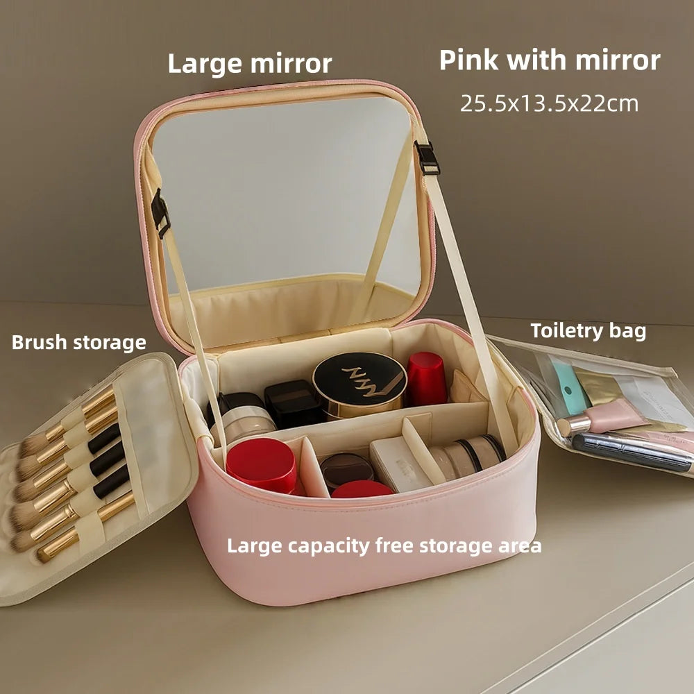 Makeup Bag With LED Mirror Large Capacity Bag and Organizer