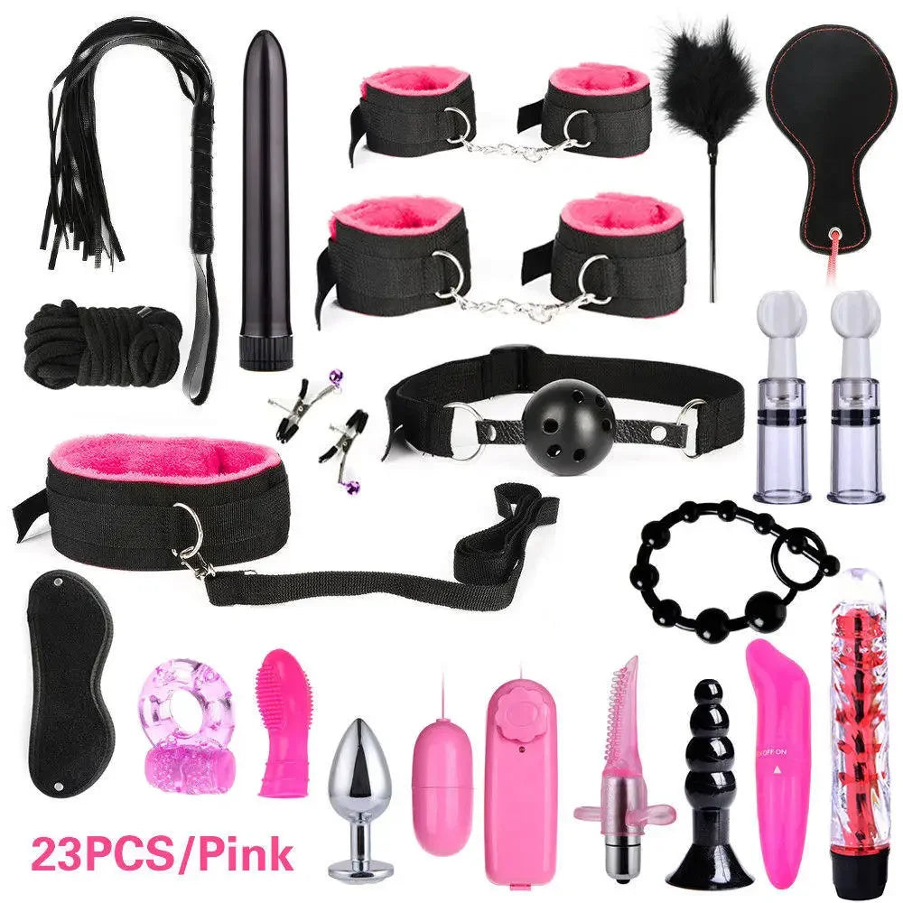 Sex Bondage Set Handcuffs Nipple Clamps Gag Whip Rope Sex Toys For Couples