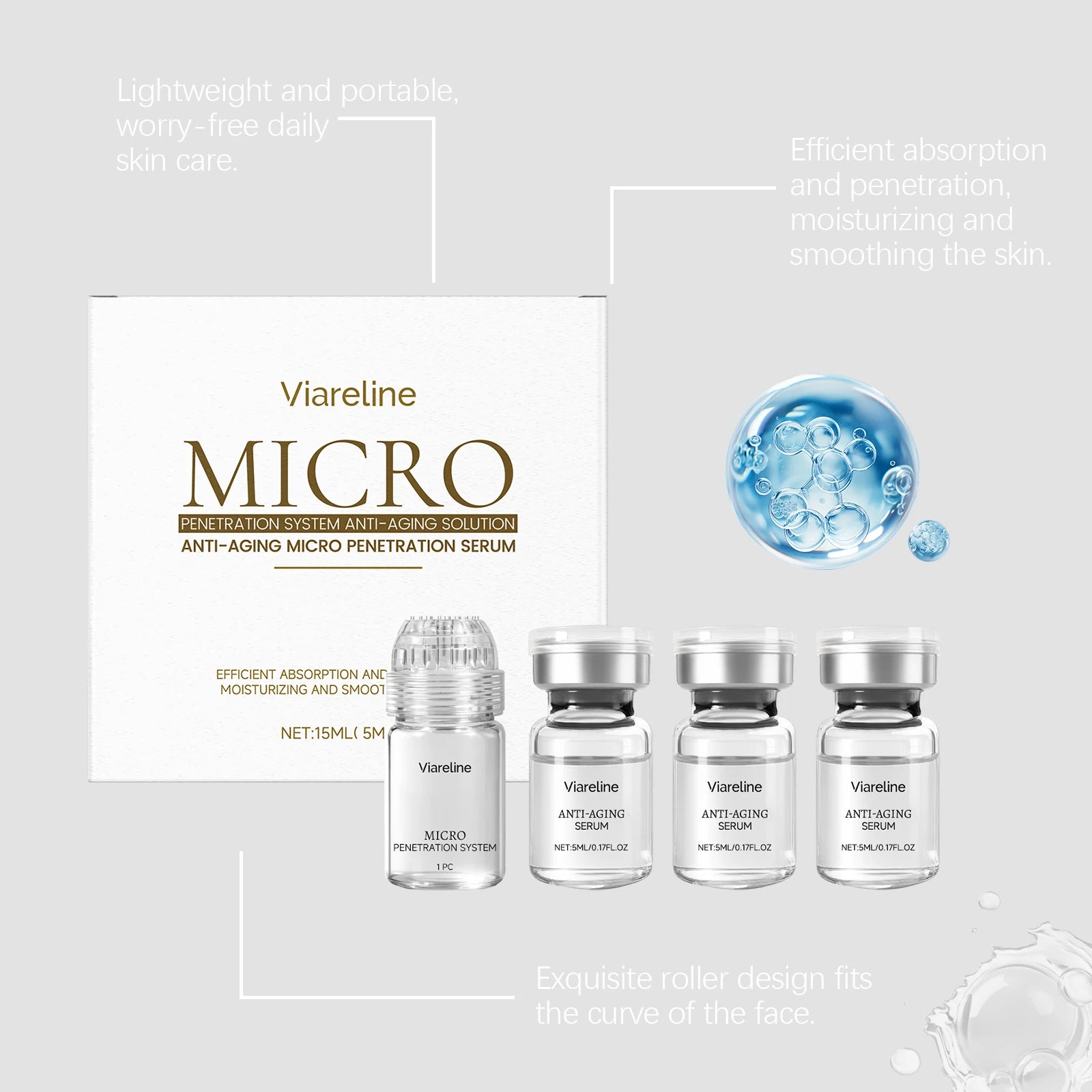 Collagen Microneedle Serum Set Hydrating Facial Roller Kit Glowing Skincare