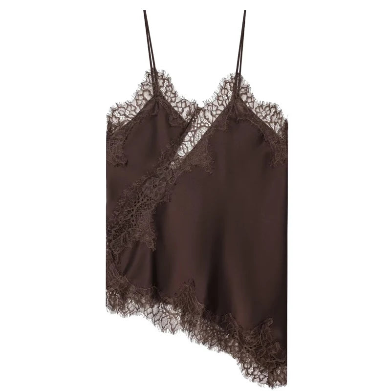 Asymmetrical Slip Top Women Tanks & Camis Lace Black Off Shoulder Backless