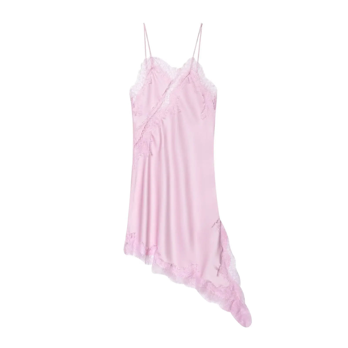 Satin Sexy Lace Spliced Short Sling Dress Asymmetrical  ﻿