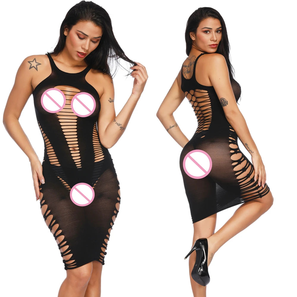Sexy Off Shoulder Women Dresses Night Club Lace Fishnet Dress