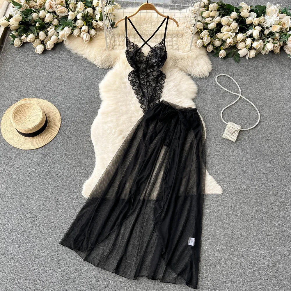 Sexy Lace Strap Jumpsuit Slim Fit Transparent Erotic Lingerie Catsuit