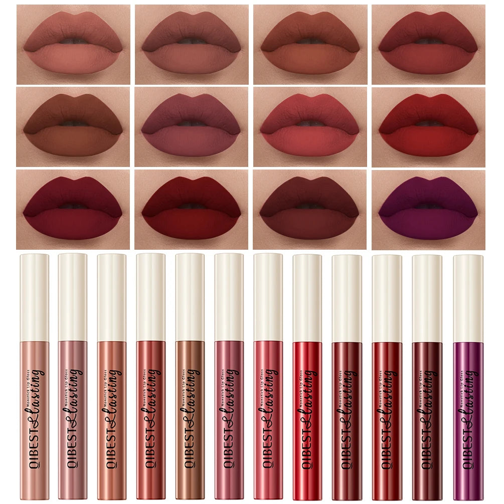 12pcs/set Matte Lip Gloss Waterproof Lasting Liquid Lipstick
