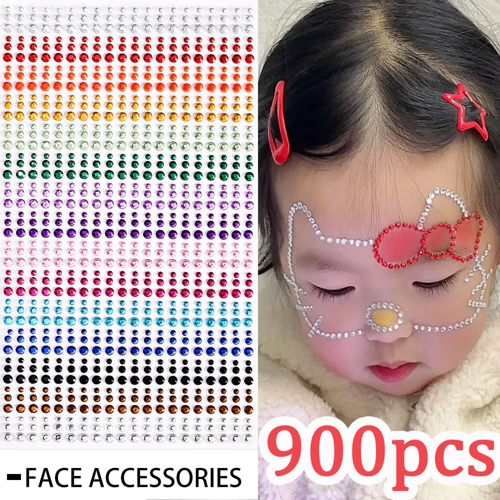 900pcs Face Gem Stickers Self Adhesive Waterproof