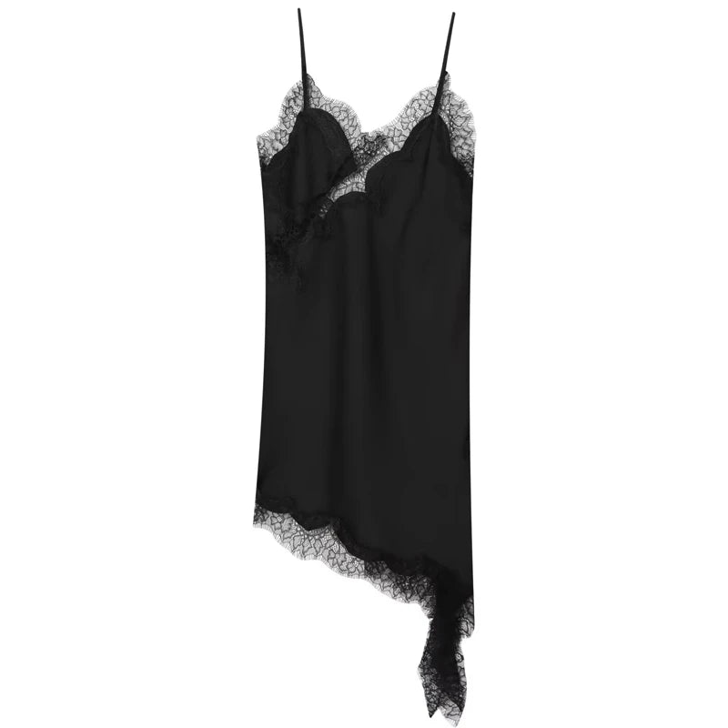 Asymmetrical Lace Sleeveless Slip Dress
