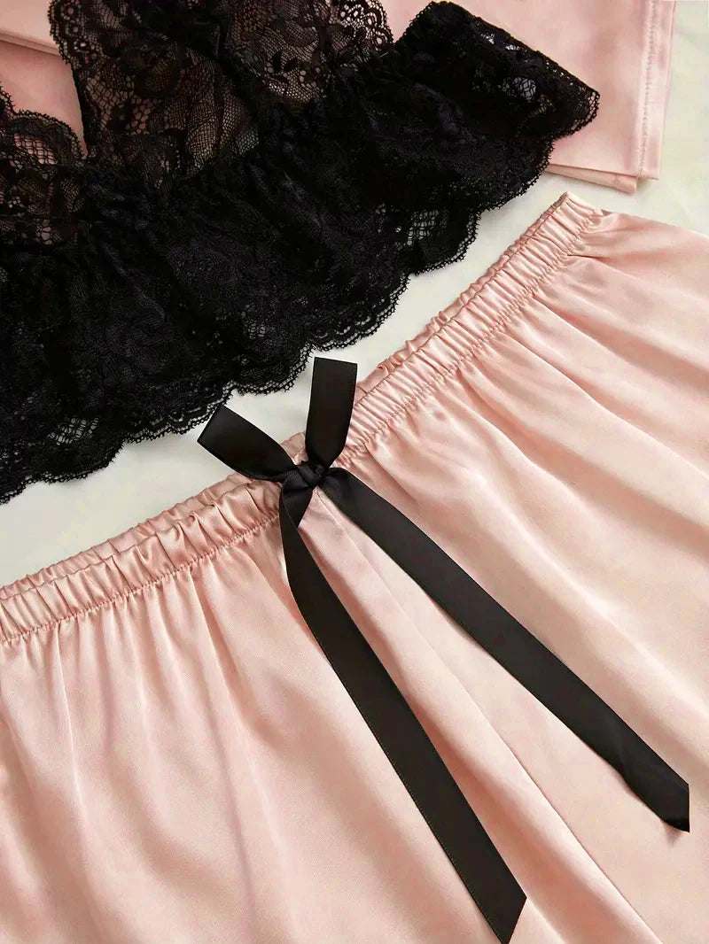 Satin Sleepwear Pajama Set Pink Sexy