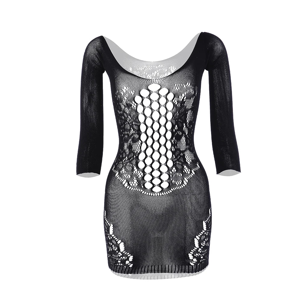 Sexy Off Shoulder Women Dresses Night Club Lace Fishnet Dress