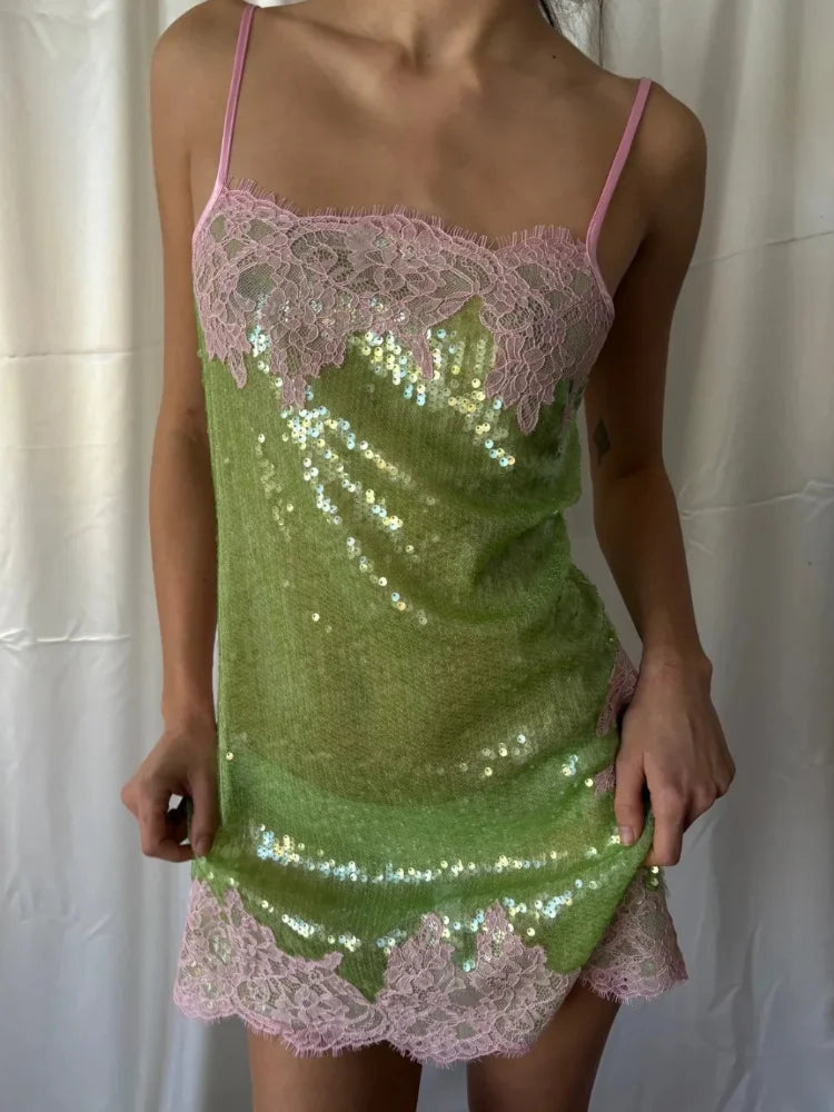 Fashion Sequin Mini Dress Sleeveless Backless Waist-cinching