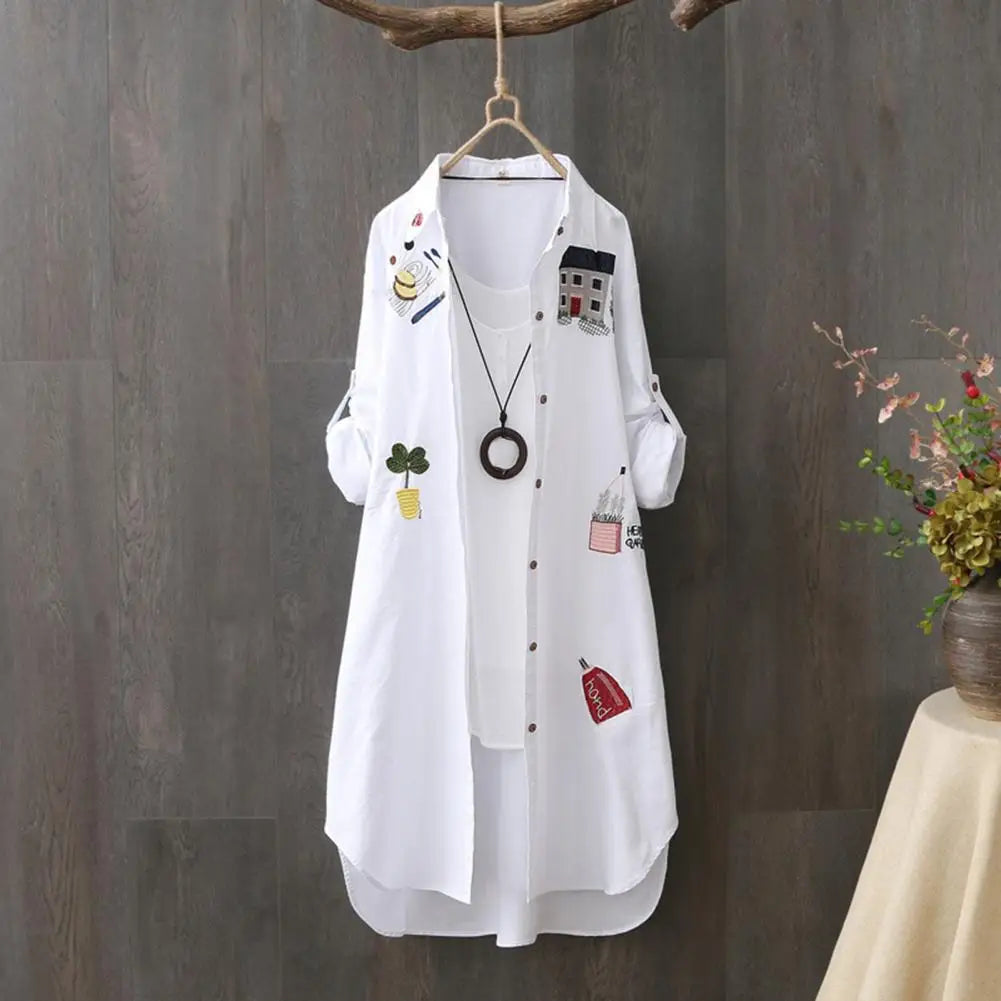 Spring Women Shirt Cartoon Embroidery