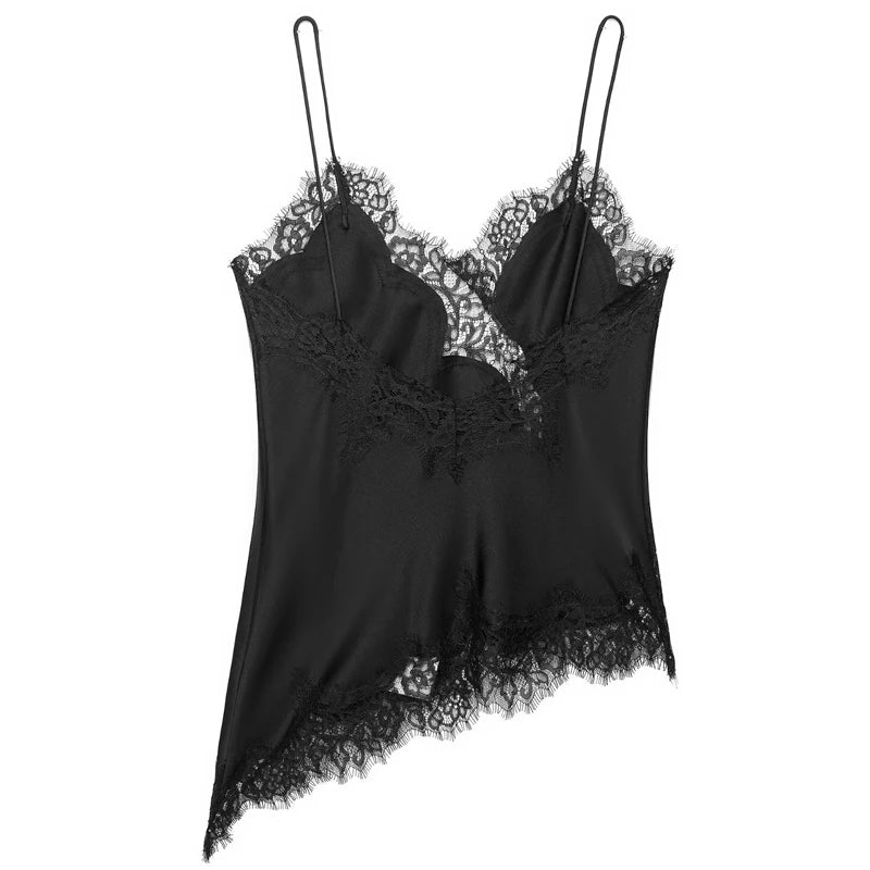 Asymmetrical Slip Top Women Tanks & Camis Lace Black Off Shoulder Backless