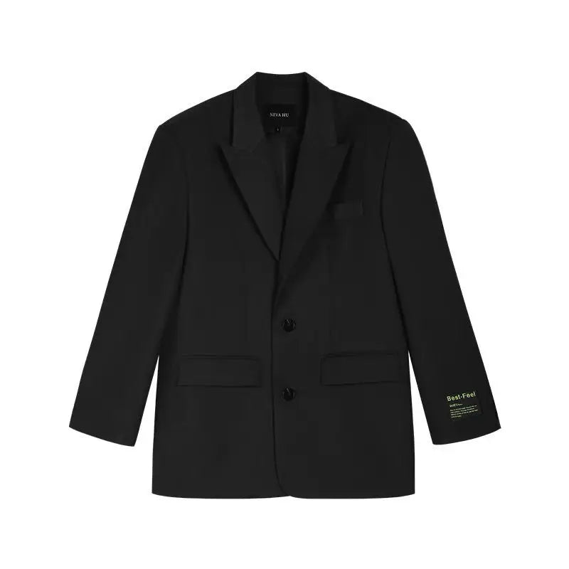 Women Suit Jacket Black Gary Blazer Wide Shoulder Notched Collar