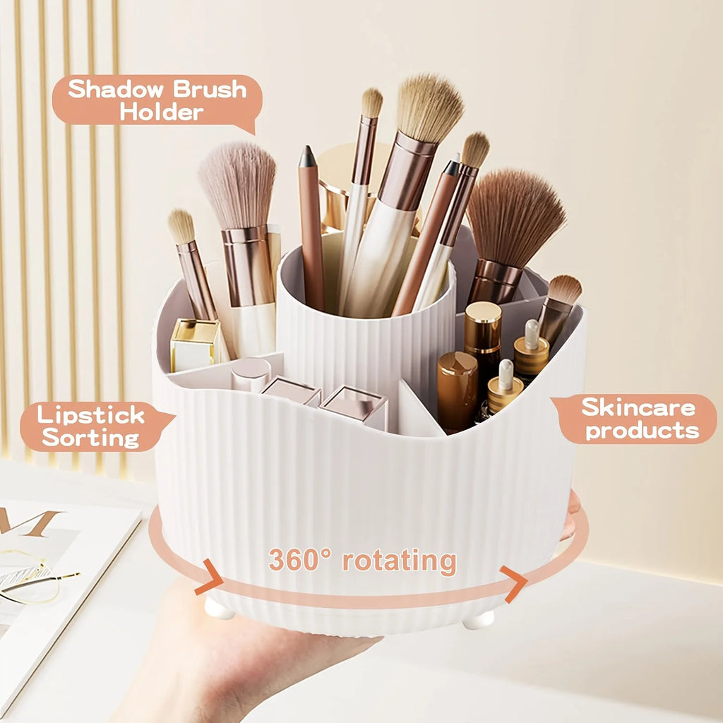 Desktop Rotating Makeup Organizer Cosmetics Storage Box Slot Makeup Versatile Holder for Brushes