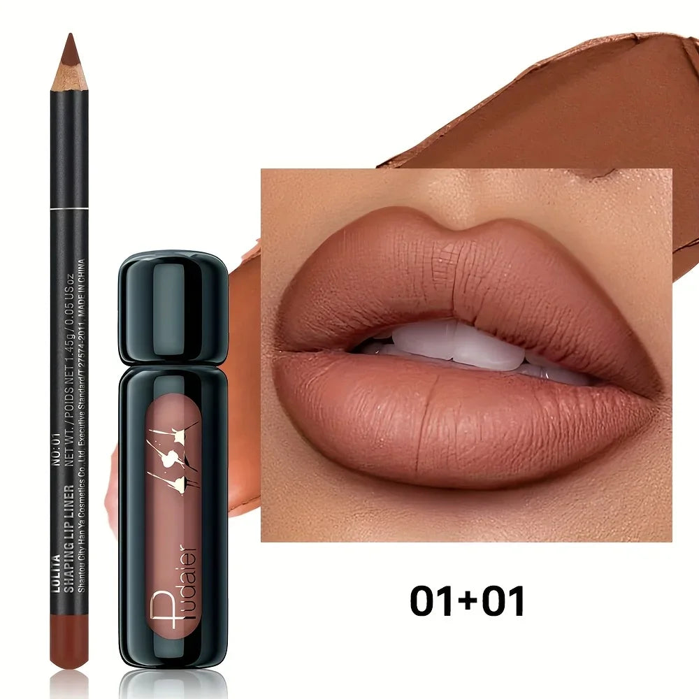 Waterproof Lip Liner & Lipstick Set, Matte Long Lasting Non-Fading