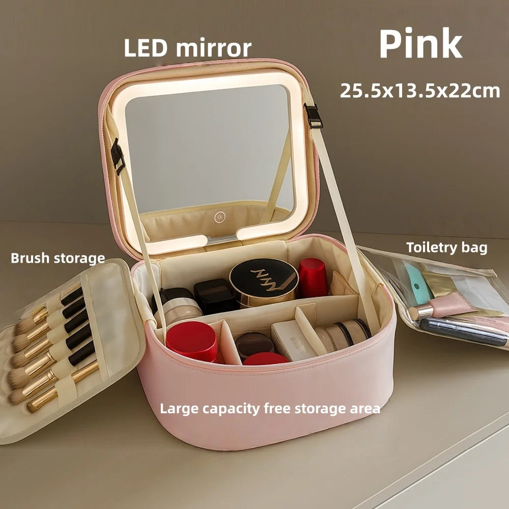 Makeup Bag With LED Mirror Large Capacity Bag and Organizer