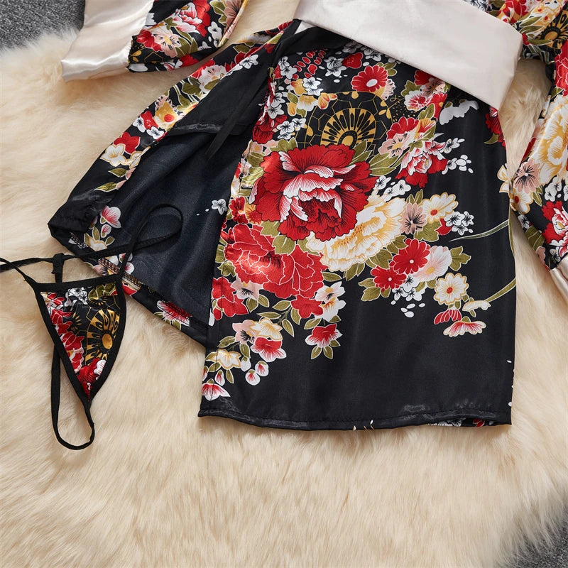 Japanese Sexy Print Kimono Women's Erotic Lingerie