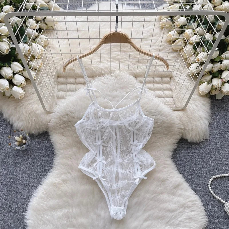 Sexy Lace Strap Jumpsuit Slim Fit Transparent Erotic Lingerie Catsuit