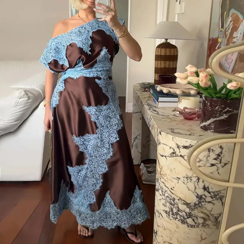 Elegant Lace Patchwork Long Women's Dress