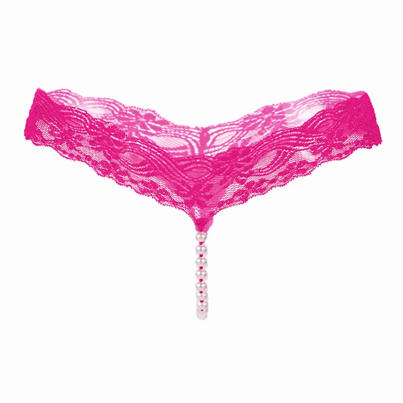 Erotic Sexy Lace T-Pants Pearl Massage Crotchless Panties