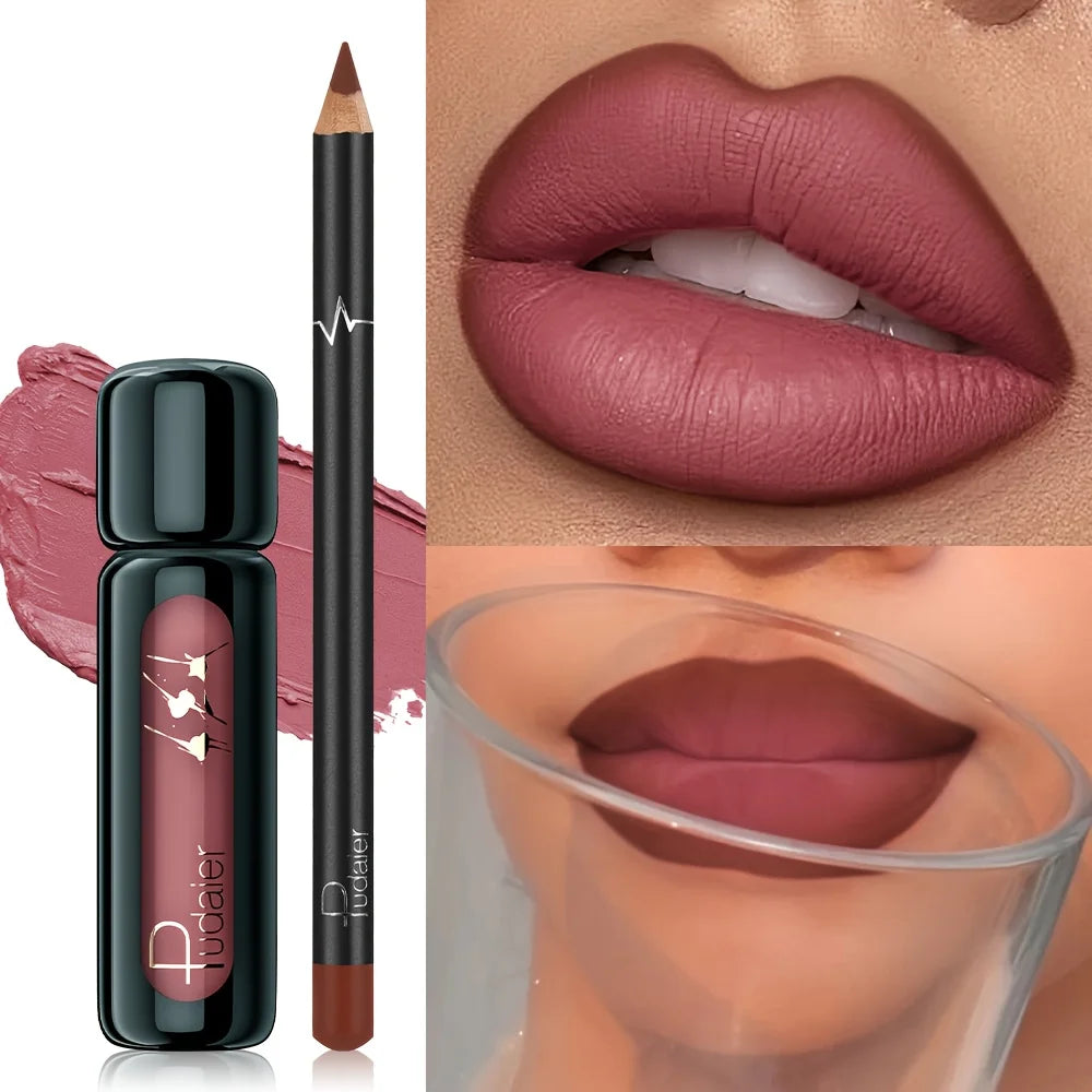 Waterproof Lip Liner & Lipstick Set, Matte Long Lasting Non-Fading