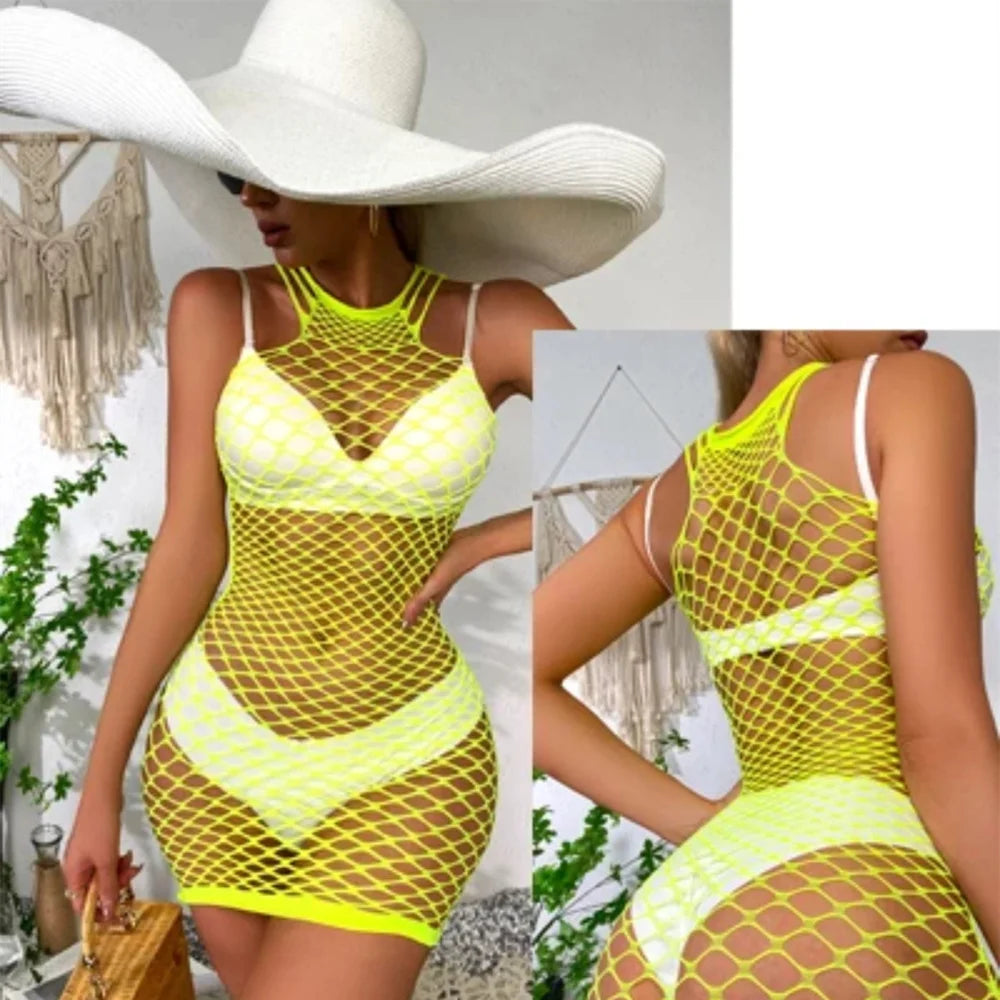Sexy Off Shoulder Women Dresses Night Club Lace Fishnet Dress