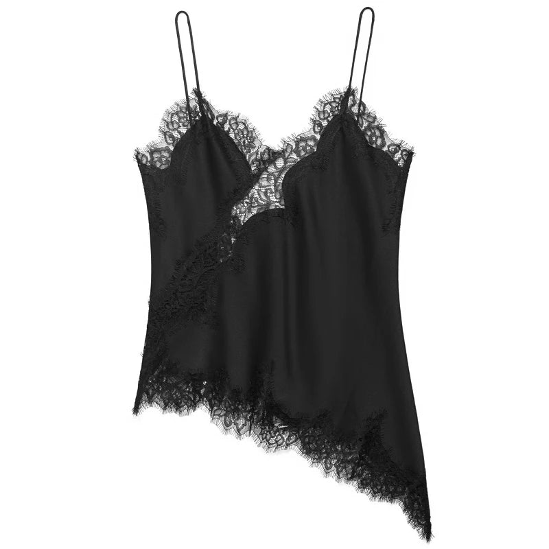 Asymmetrical Slip Top Women Tanks & Camis Lace Black Off Shoulder Backless
