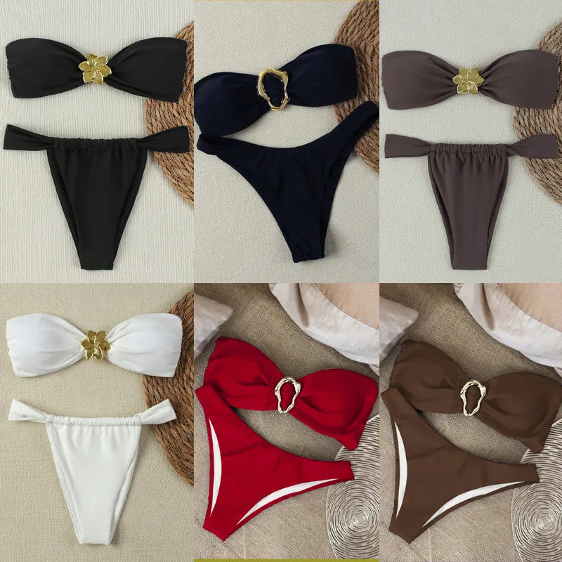 Sexy Bandeau Push-Up Bikini Set - Brazilian Thong Swimwear for Women