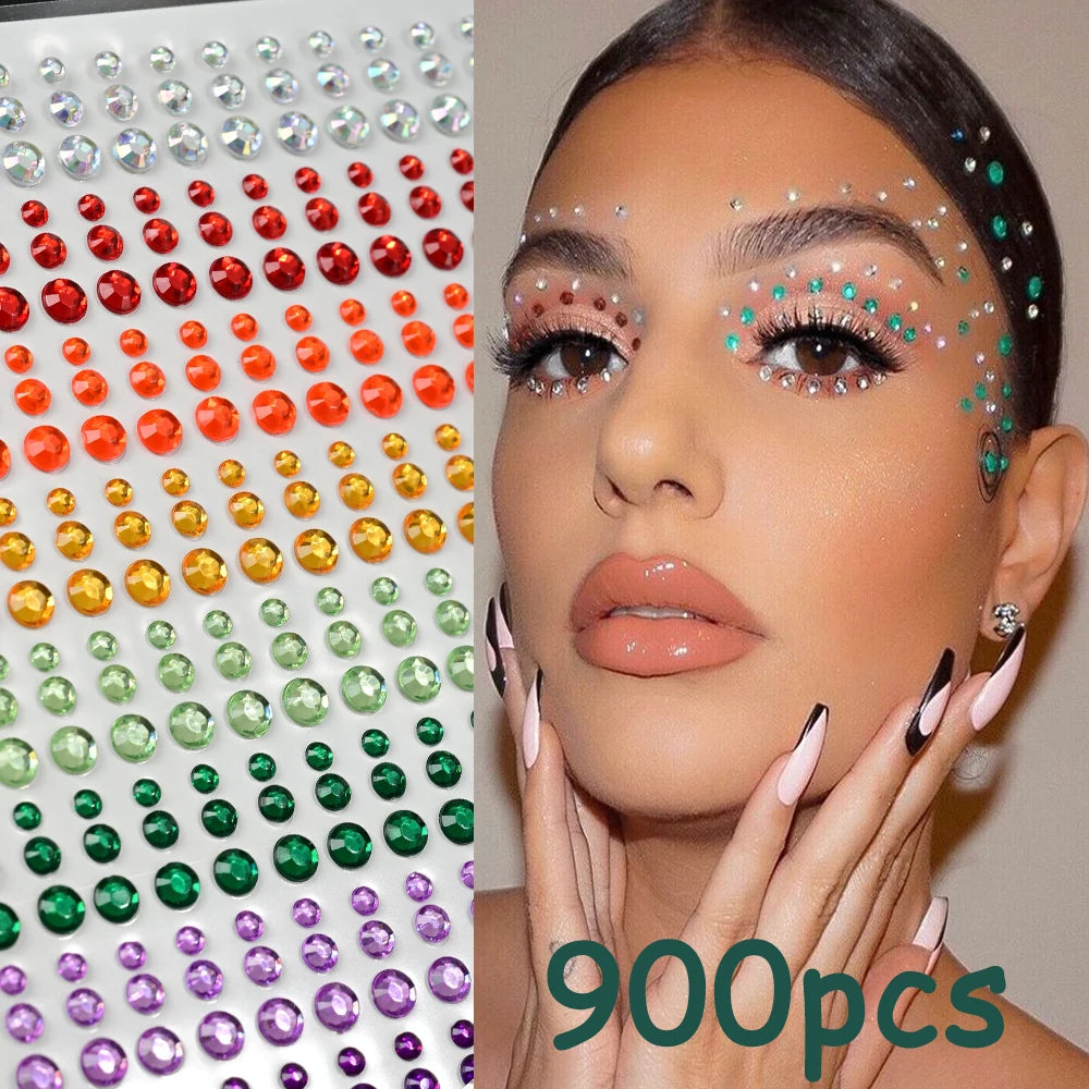 900pcs Face Gem Stickers Self Adhesive Waterproof
