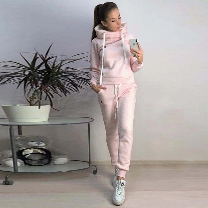 Women Tracksuit Casual Hoodies Sweatshirt Pant Set Lounge Wear