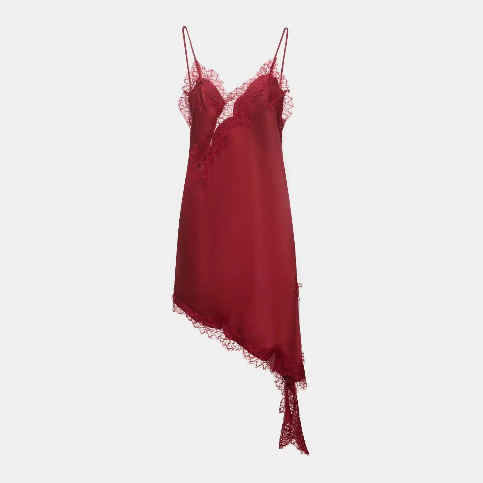 Satin Sexy Lace Spliced Short Sling Dress Asymmetrical  ﻿