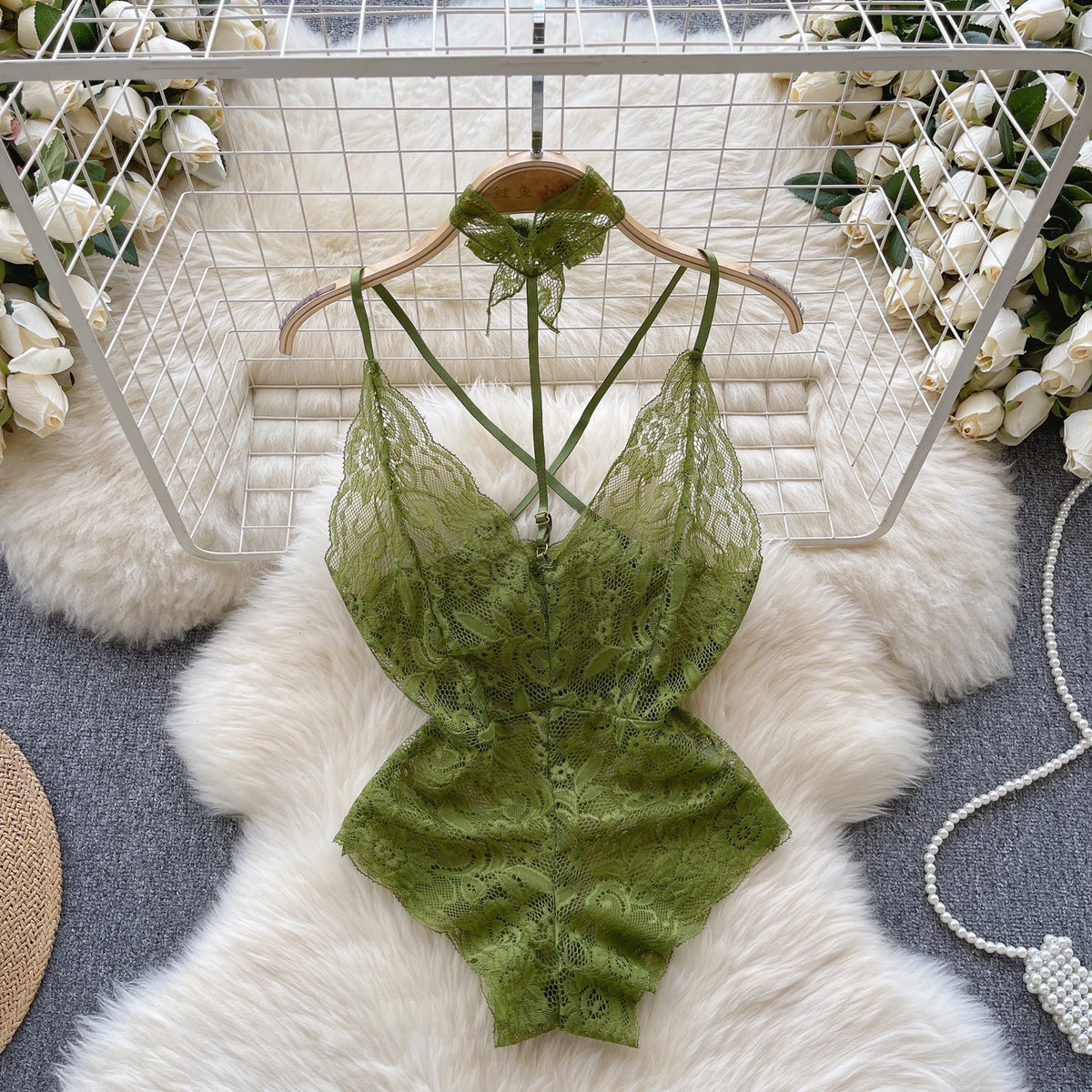 Sexy Lace Strap Jumpsuit Slim Fit Transparent Erotic Lingerie Catsuit