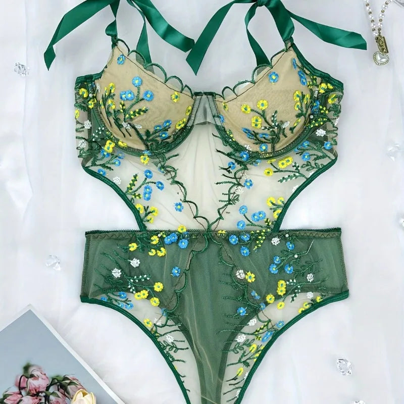 Bra and Panties Sets Thong and Bra Lace Floral
