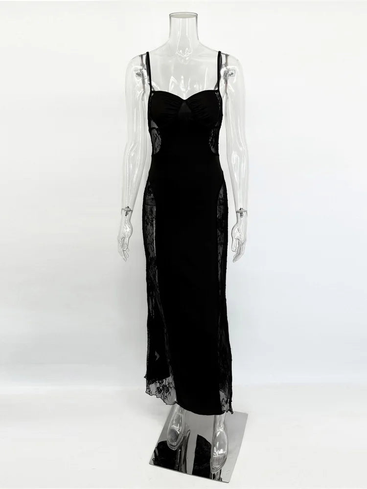 Lace Hollow Out Slim Halter Dress Backless High Waist Patchwork